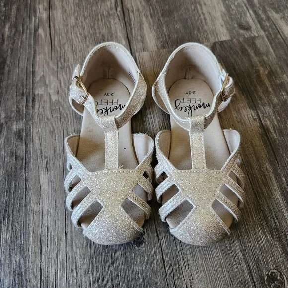 Monkey Feet Golden Pink Glitter Leather Kids Sandals - Gold - Picture 2 of 6